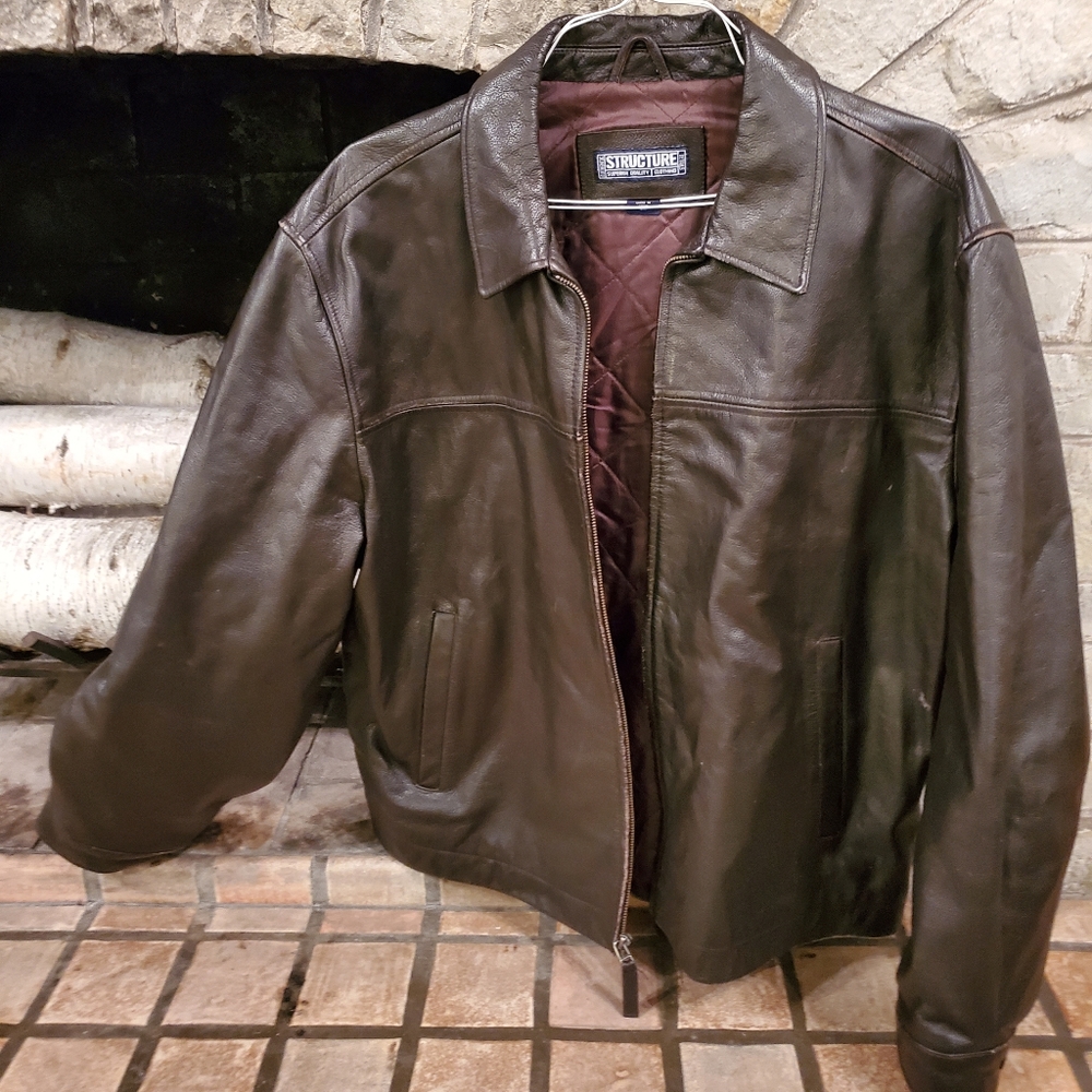 Structure leather bomber jacket